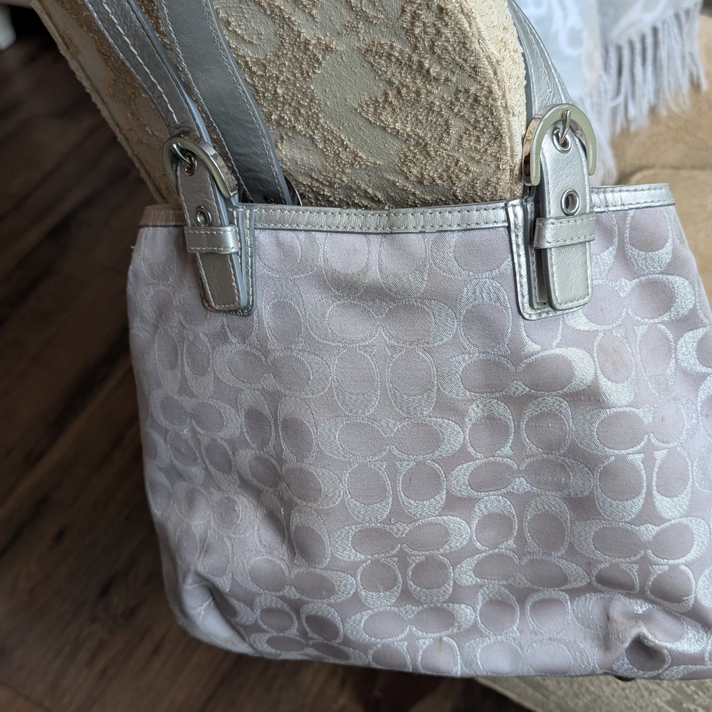Coach Silver and Cream Tote Bag